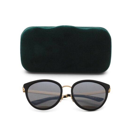 GUCCI Black/gold 56mm Round Sunglasses